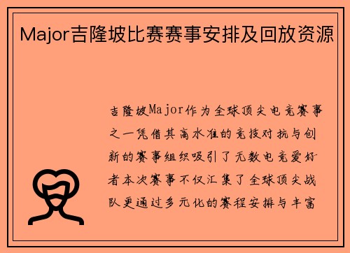 Major吉隆坡比赛赛事安排及回放资源